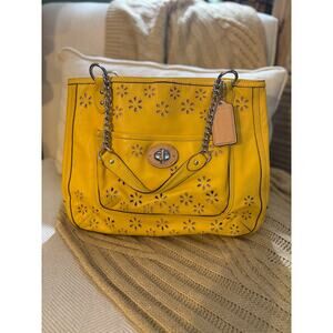 Coach Poppy Leather Eyelet Chain Tote - Limited Edition - Yellow